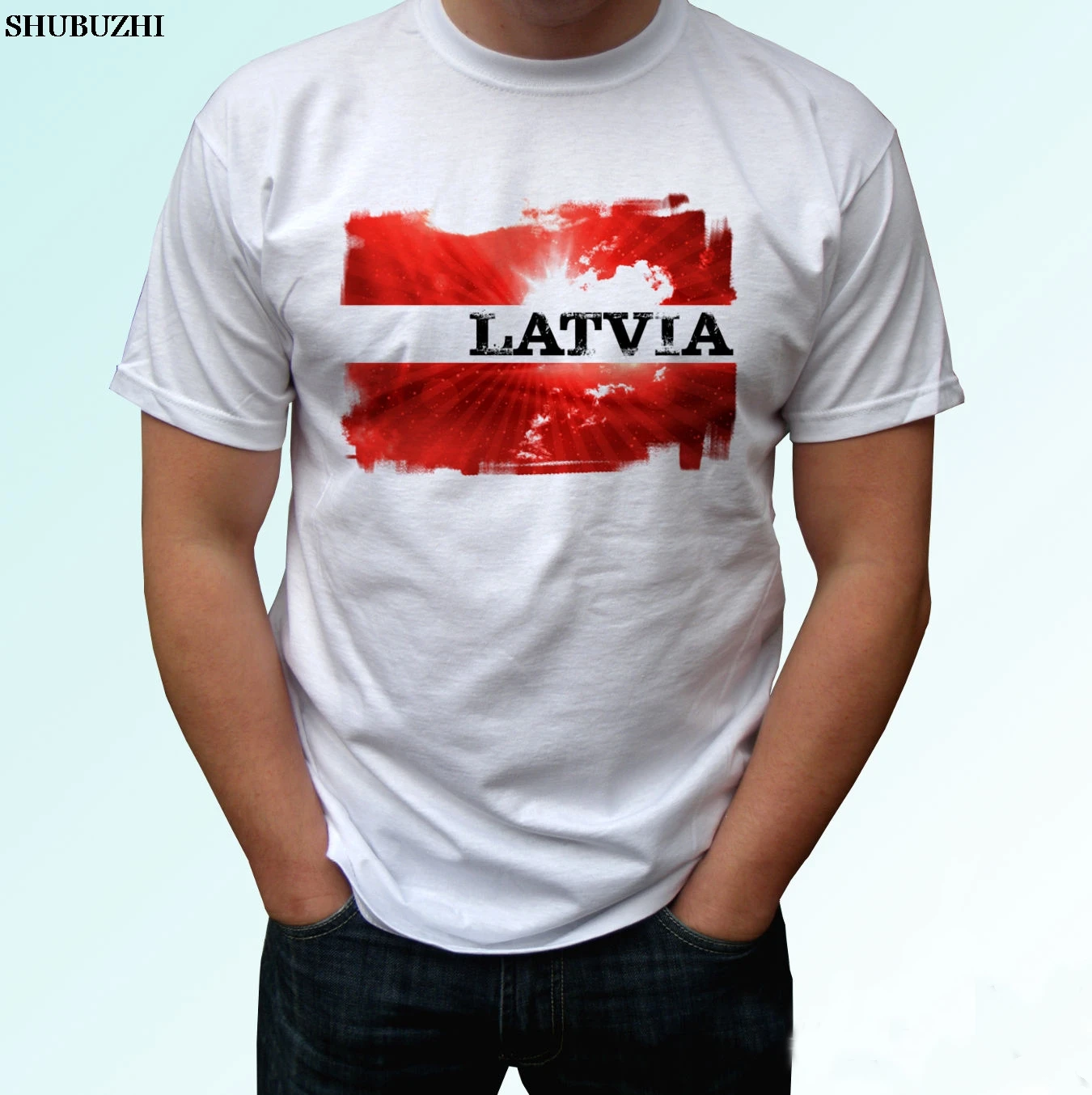 

shubuzhi New Letter Print Creative Printed T-Shirt Latvia Flag - White T Shirt Top Country Create T Shirt