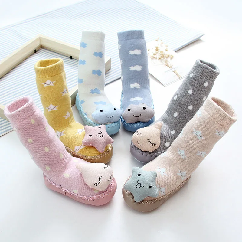 

Joyo Roy Baby Girls Boys Sock With Rubber Soles Winter Toddler Floor Anti Slip Infant Sock Newborn Cartoon Warm Terry Sock Shoe