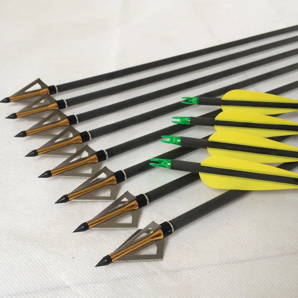 12PCS/Lot 30" Carbon Arrows And 100 Grain Golden Steel Arrowheads Used For Archery and Hunting