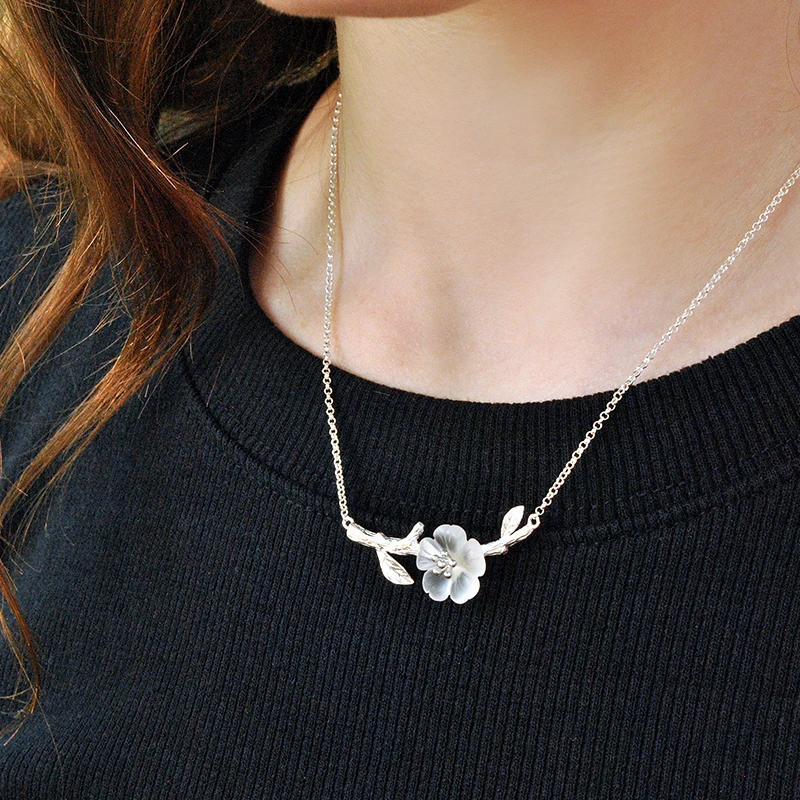 Lotus Fun Genuine 925 Sterling Silver Pendants Necklaces for Women Leaf Flower clear quartz crystal necklace valentines day gift