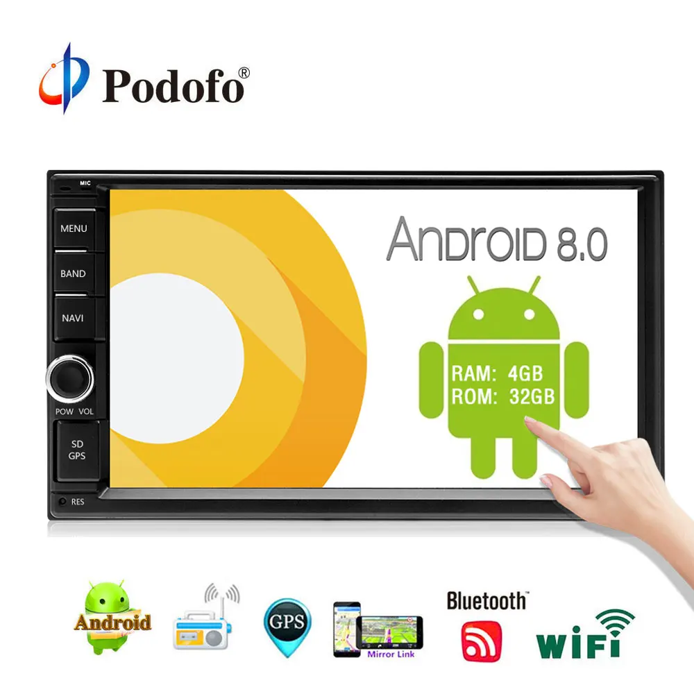 Podofo 2din Android 8 0 автомобильный радиоприемник Восьмиядерный 4G + 32G Автомобильный gps