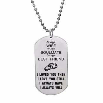

12PC/Lot Charm Stainless Steel Dog Tag Pendant To My Wife Soulmate Best Friend Chain Necklace For Couple Girlfriend Gift Jewelry