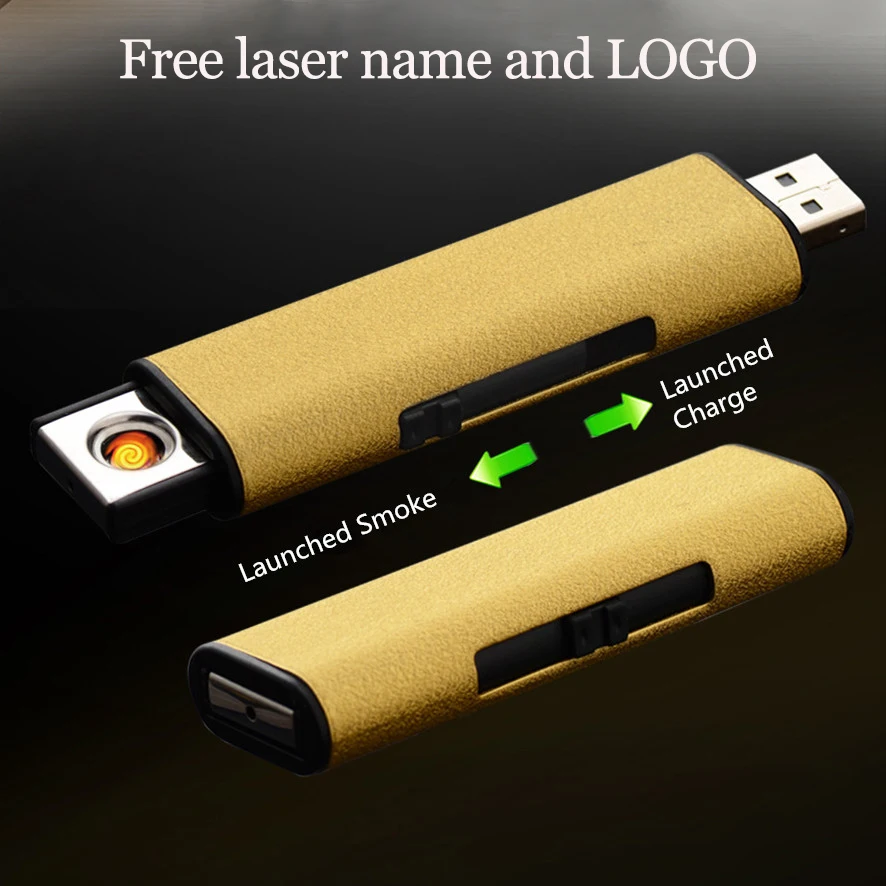 

Hot Strip USB Lighter Rechargeable Electronic Lighter Metal Cigarette Winderproof Double Side Cigar Plasma Free Laser Name