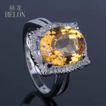 

HELON Oval 4.8ct Natural Citrine Engagement Ring 925 Sterling Silver Natural Diamond Wedding Ring Women Gift Party Fine Jewelry