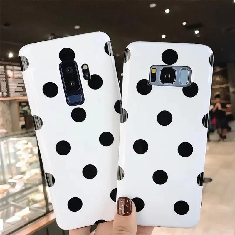 

Cute Black Simple Wave Point Phone Case For Galaxy S9 S8 S10 plus Glossy Soft Tpu Silicone Back Cover For Galaxy note 8 9 S7edge