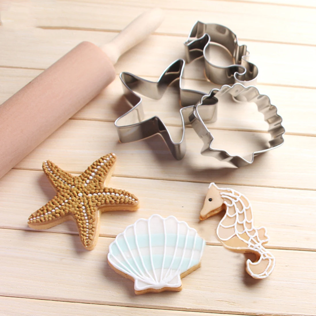 

Nice Shell Hippocampus Starfish 3pcs/set New Ocean Theme Stainless Steel Cookie Cutter 3D Biscuit Cake Mold DIY Baking Tools