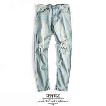 

Casual Fashion Hole Jeans for Men Straight Loose Pockets Denim Pants Men Summer Jean Hombre Plus Size