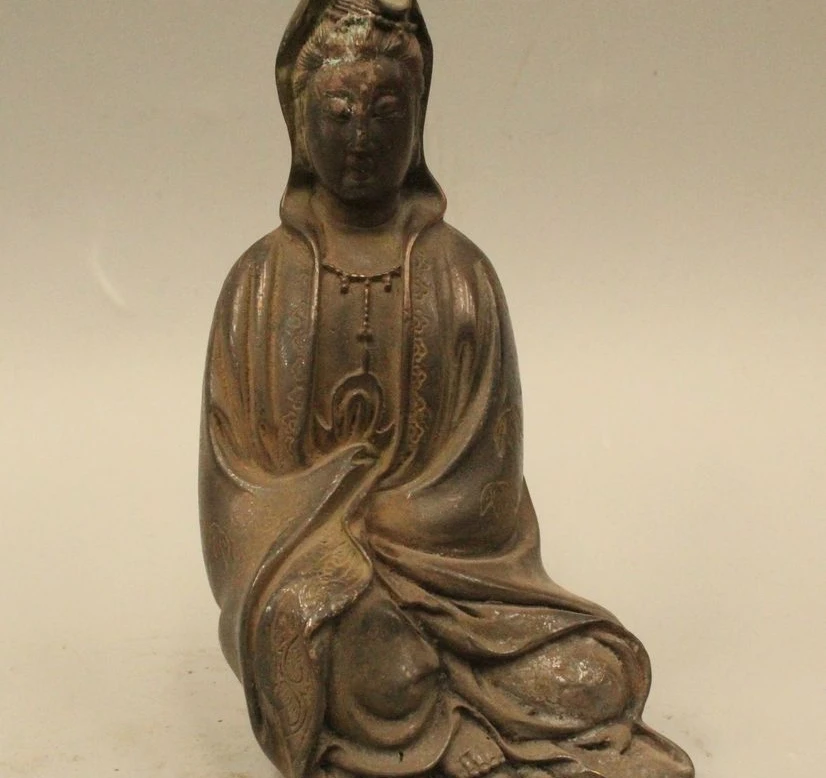 

6" China Chinese Pure Bronze Robe Seat Kwan-yin Guan Yin Bodhisattva Statue