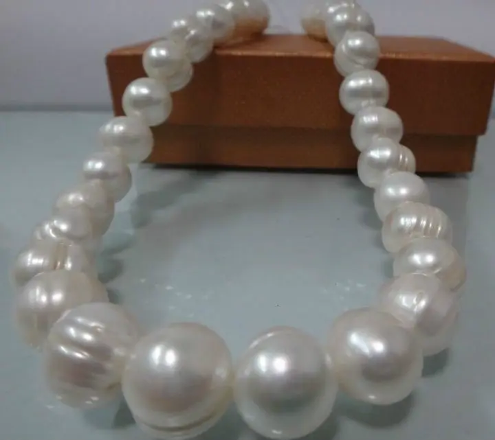 

FREE SHIPPING9-10MM SOUTH SEA GENUINE WHITE BAROQUE PEARL NECKLACE 18