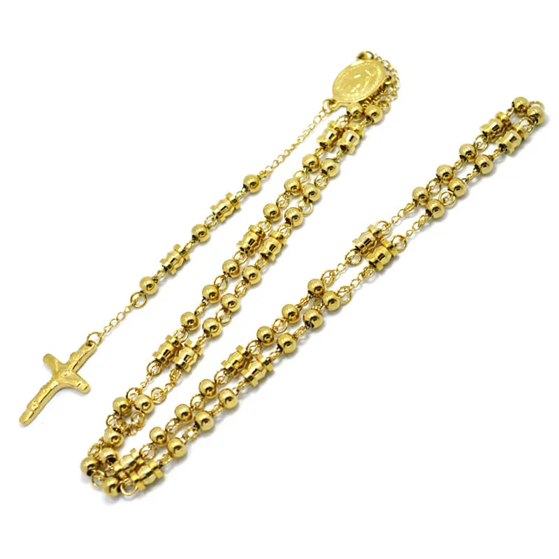 Men Necklace FYSARA Beads Cross Pendants Necklace For Men Religious Jewelry Christian Long Necklace Saint Benedict Rosary Pray Necklaces