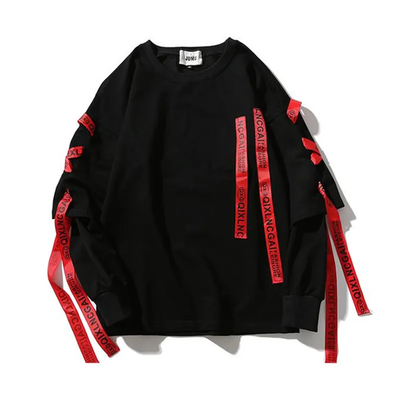

Autumn Hoodies Sweatshirts Men Hip Hop Punk Rock Long Sleeve Streetwear Ribbons Fashion Tops Harajuku Hoodie Pullover Loose 2019