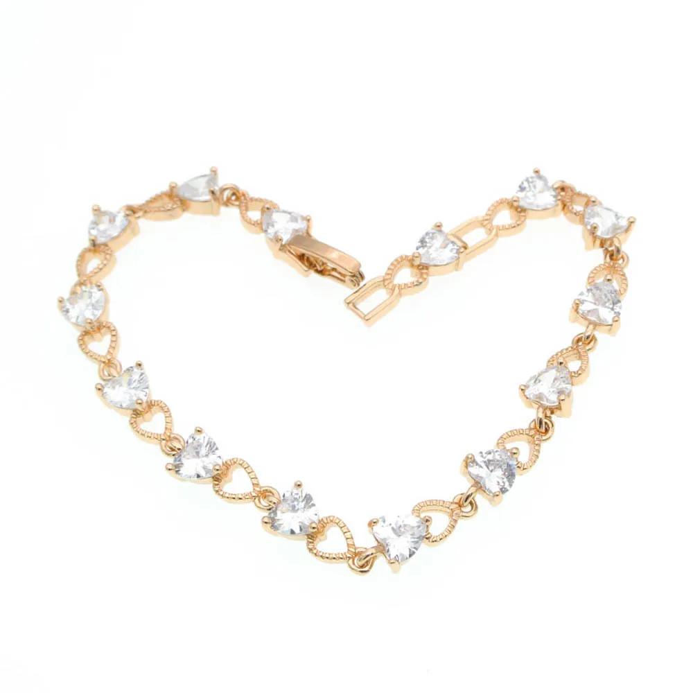 

19cm Heart Crystal Women Charm Bracelets Gold Femme Brazalete Pulseras Mujer Bracciali Donna Bilezik Armbandjes Wristband B1201