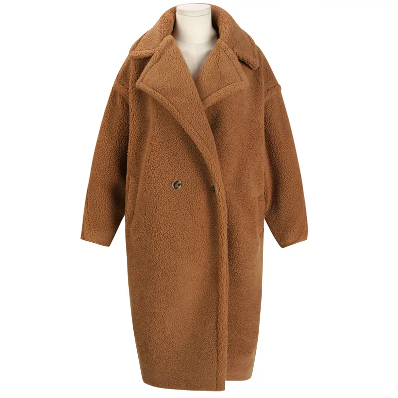 Плюшевое пальто из искусственного меха, куртки, утолщенная теплая женская зимняя куртка, пальто из овечьей шерсти большого размера, женское длинное пальто, куртка из искусственного меха - Цвет: brown teddy coat