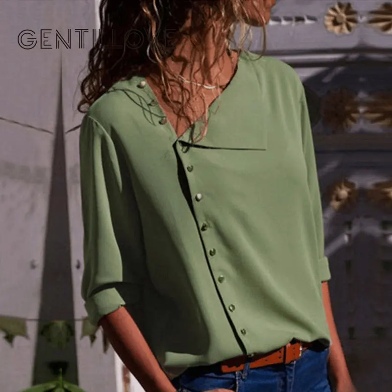 Chiffon Blouse 2019 Fashion Long Sleeve Women Blouses and Tops Skew Collar Solid Office Shirt Casual Tops Blusas Chemise Femme
