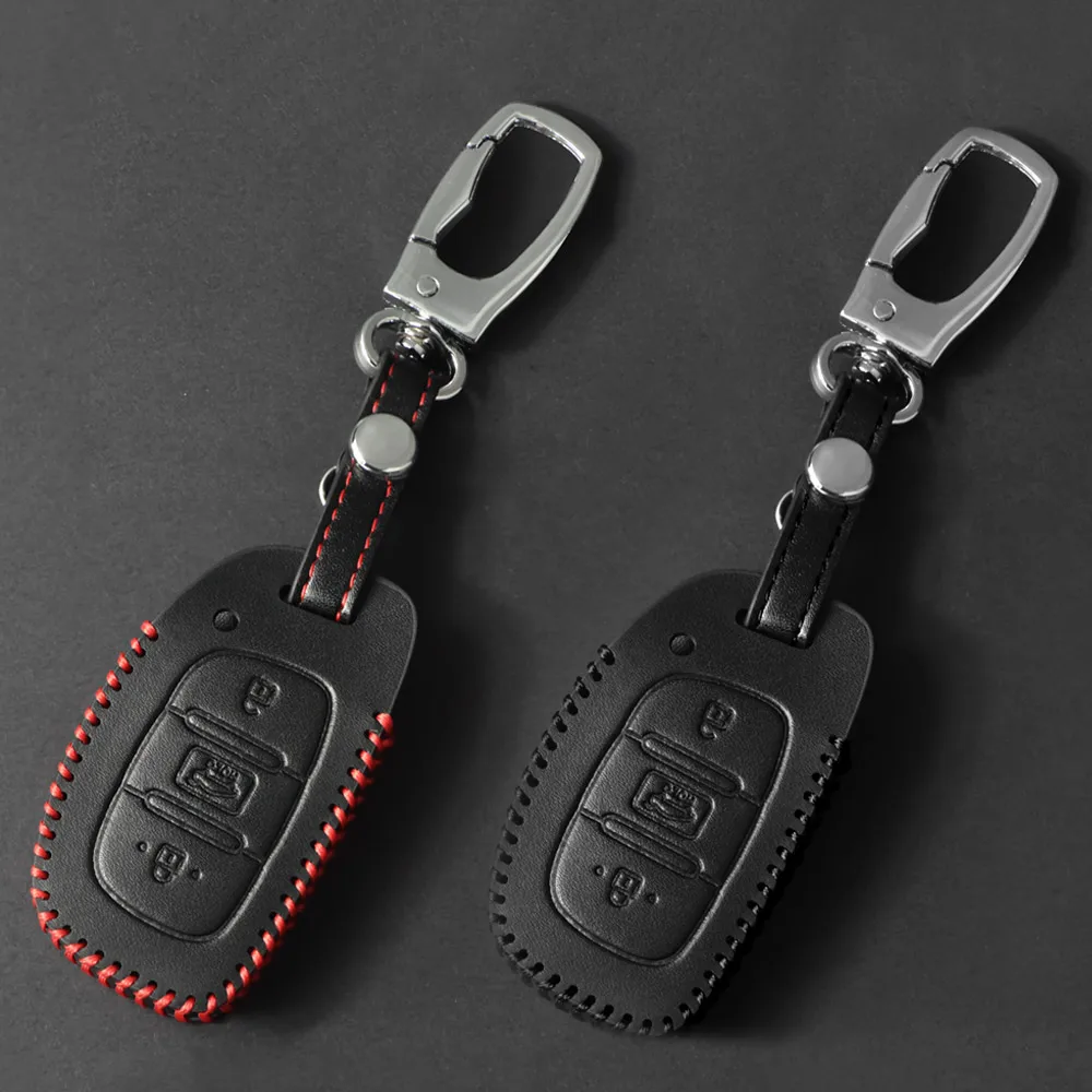 

Leather Car Remote Flip Key Fob Shell Cover Case For Hyundai Creta I10 I20 Tucson Elantra Santa Fe 2016 2017 2018 Accessories