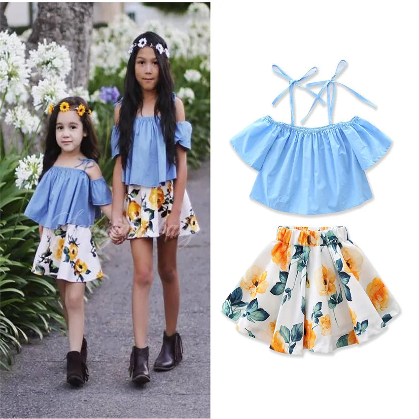 

Girls Childrens Clothing Sets Summer Suspender Tops Lemon Skirts 2Pcs Set Cotton Girl Kids Apparel Boutique Clothes Outfits