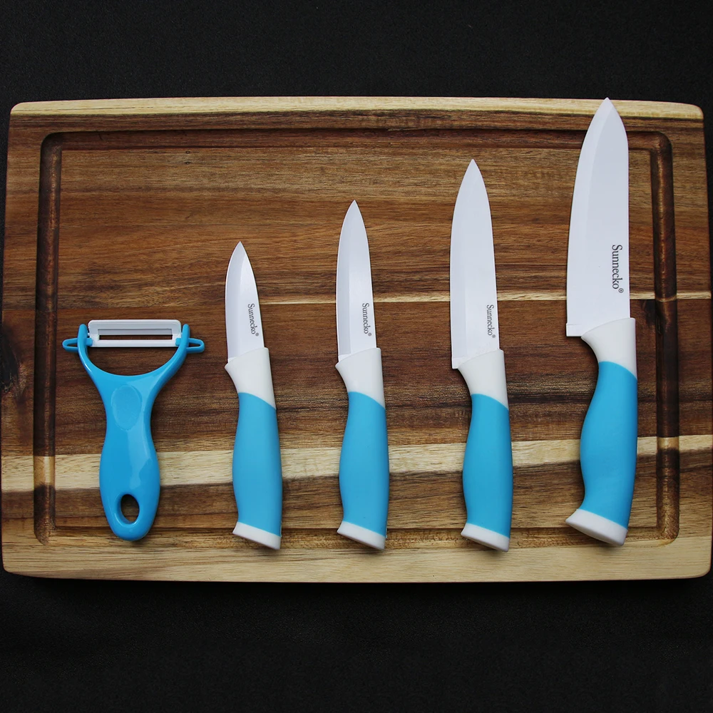 SUNNECKO 5PCS Chef Kitchen Knife Set White Ceramic Blade Utility