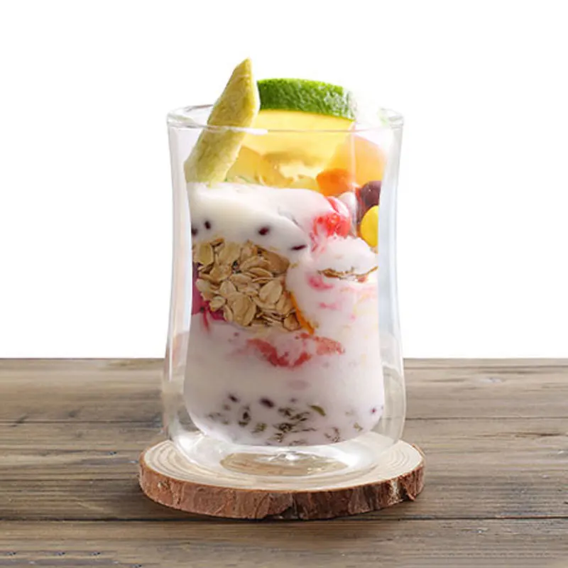 

Double Wall Glasses Mousse Tray Cup Cold Isolation Anti Scald Cocktail Wine Glass Dessert Tea Coffee Mug Ice Cream Container