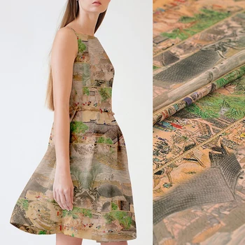 

140CM 16MM Chinese Famous Painting Print Thin Silk Crepe De Chine Fabric for Summer Dress Blouse Skirt Shirt Scarf Pants J044