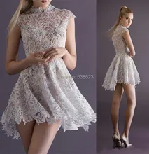 DAC1560 Neue Sexy Spitze Mit High Neck Flügelärmeln Lace Sheer Zurück A Line Short Mini Cocktailkleider