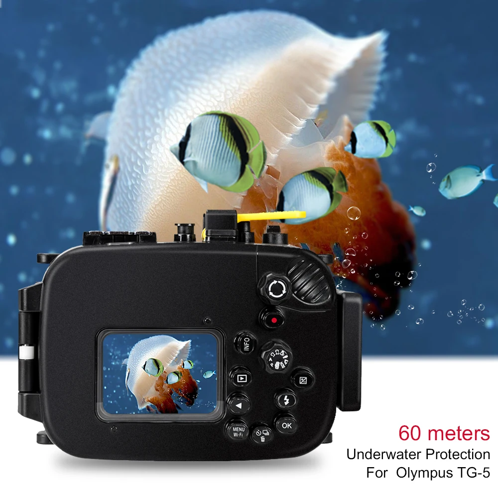  195FT/60M Waterproof Underwater Housing Camera Diving Case for Olympus TG-4 TG4 TG3 TG-3 TG-5 TG5 B