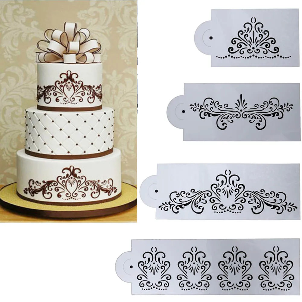 

4 Pcs Flower Cake Lace Side Cake Stencil Set Cake Decorating Tools Stencil Plastic Art Stencil Set Stencils for Cake and Cookies