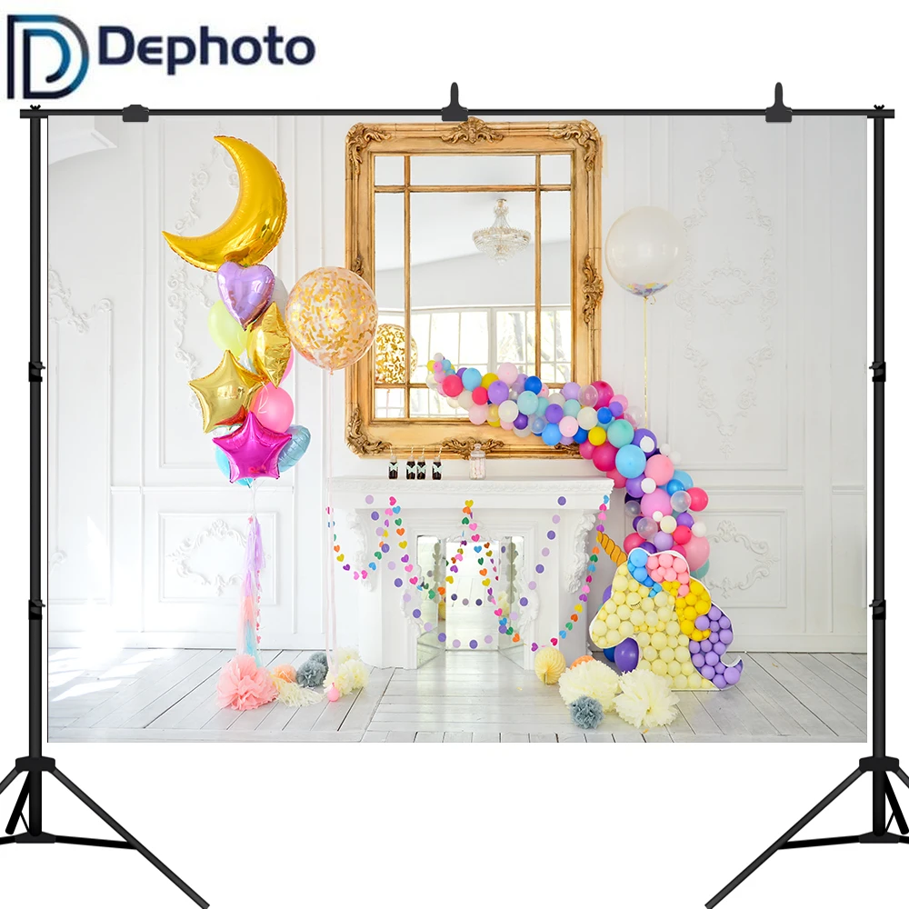 Фоны для фотосъемки детей с воздушными шарами единорогом на день рождения