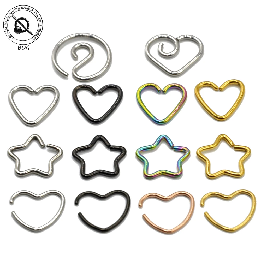 BOG 4PCS хирургическая сталь Daith Heart Star Yingyang ушной Козелок Уха хрящевая