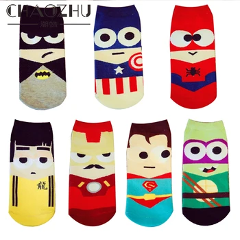 

Cartoon Super Hero 7 Colors Spring Summer Men's No Show Ankle Socks Bruce Lee China Batman Cool Socken kaos kaki For Male Casual
