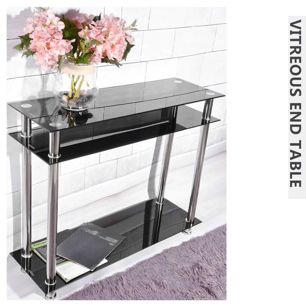 Modern French Style Tempered Glass Vitreous End Table Chrome Console Table Living Room Furniture Dropshipping Modern French Style Tempered Glass Vitreous End Table Chrome Console Table Living Room Furniture Dropshipping