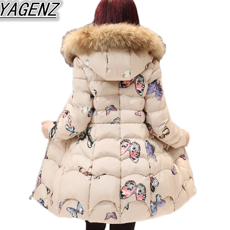 

Plus size Winter Jackets Women Butterfly Print Down Jacket Coat 2018 Thicken Warm Hooded Cotton Jacket Women Cotton-padded Coats