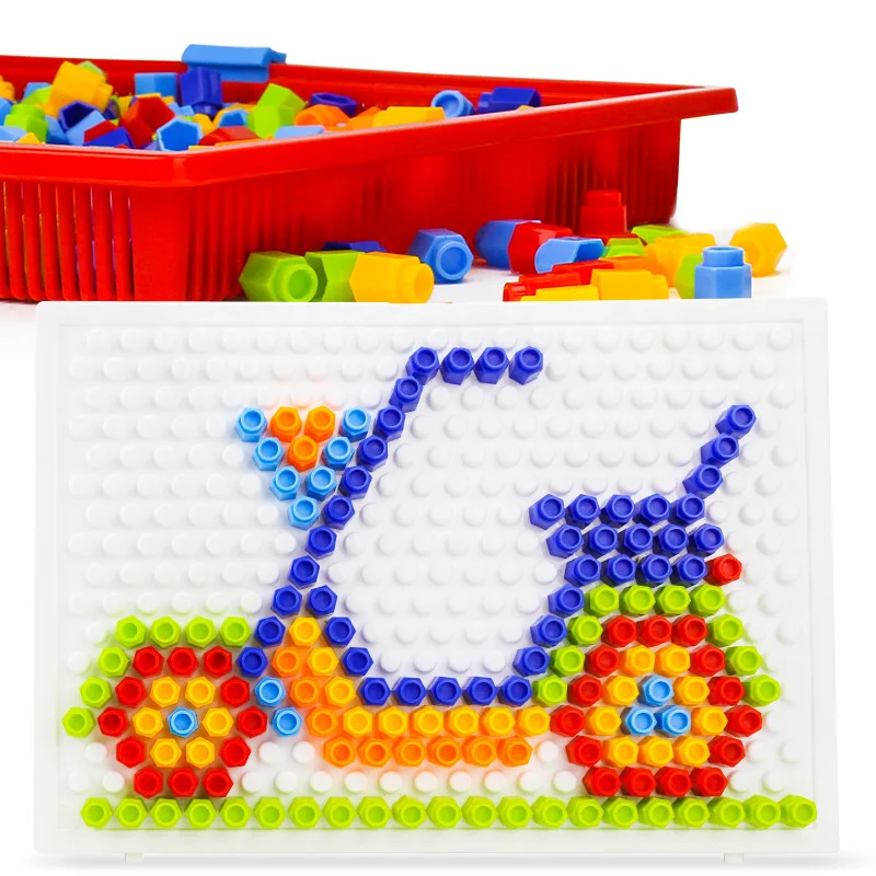 

Children's toy jigsaw puzzle early teaching multi-functional magic board DIY jigsaw magic plate mushroom nail toy pieces