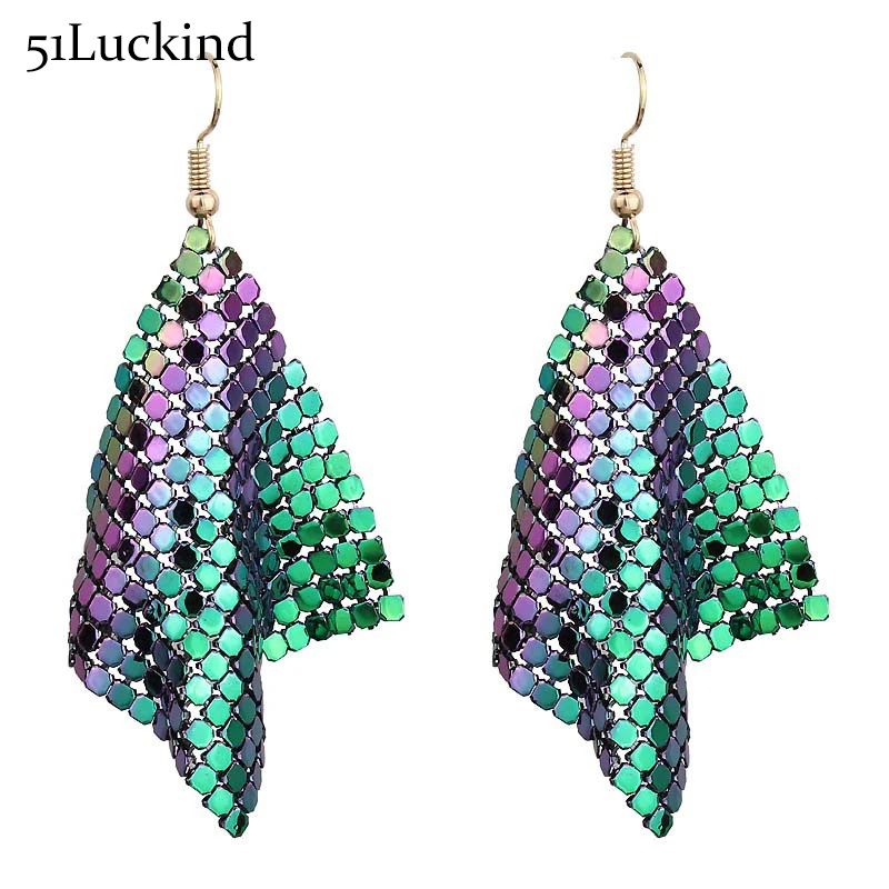 

Fashion Sequins Square Hook Earrings Metal Dangling Earring For Women Wedding Party Ear Jewelry Maxi Brinco Art Deco