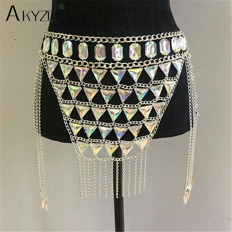 AKYZO Crazy crystal sequin женские комплекты из 2 предметов забавные праздничные наряды ручной работы в стиле пэчворк с металлической кисточкой и цепочкой Женский комплект