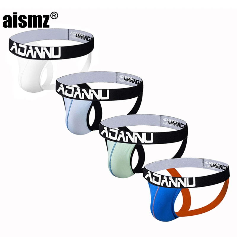 

Aismz 4Pcs/lot Sexy gay spandex men underwear thongs cotton lingerie Underwear breathable underwear lingerie Jockstrap man