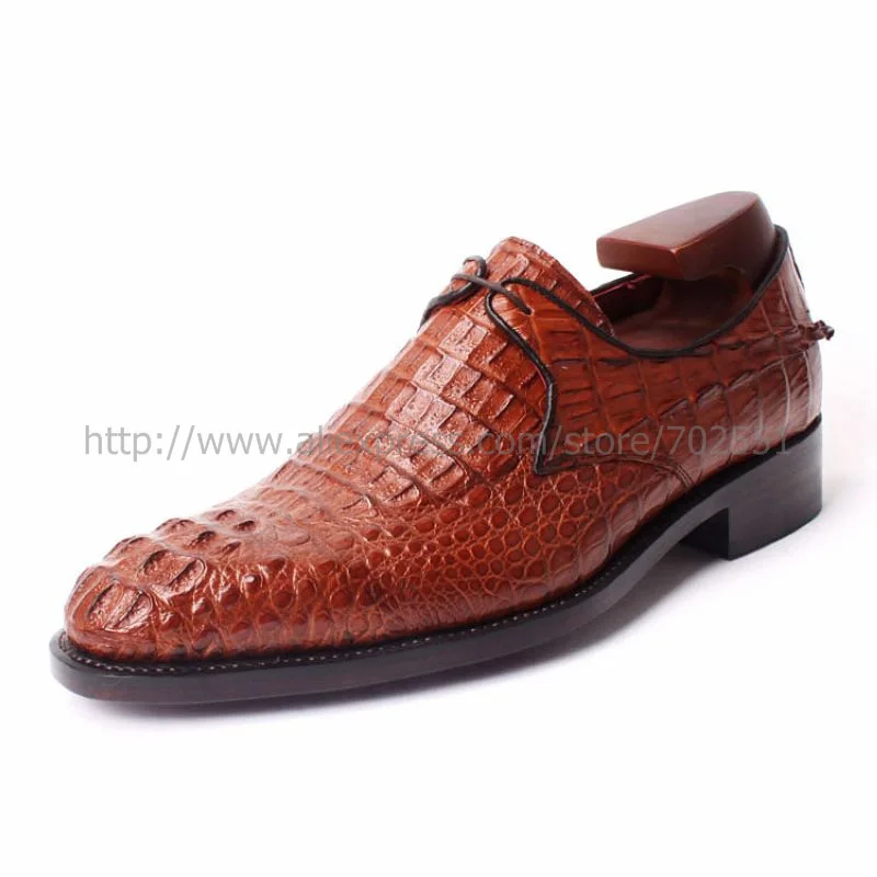 CIE натуральная на заказ, ручной работы для мужчин, круглый носок, на шнуровке, из кожи крокодила хорошо Окаймленный ремесло обуви коричневого цвета без - Цвет: Brown