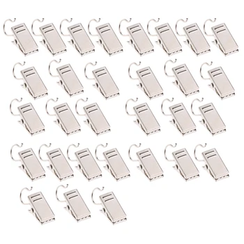 

30 x Shower Curtain Clips with Hook Gliding Hanging Clamp Hanger Hook, Clothes Peg 32mm Silver