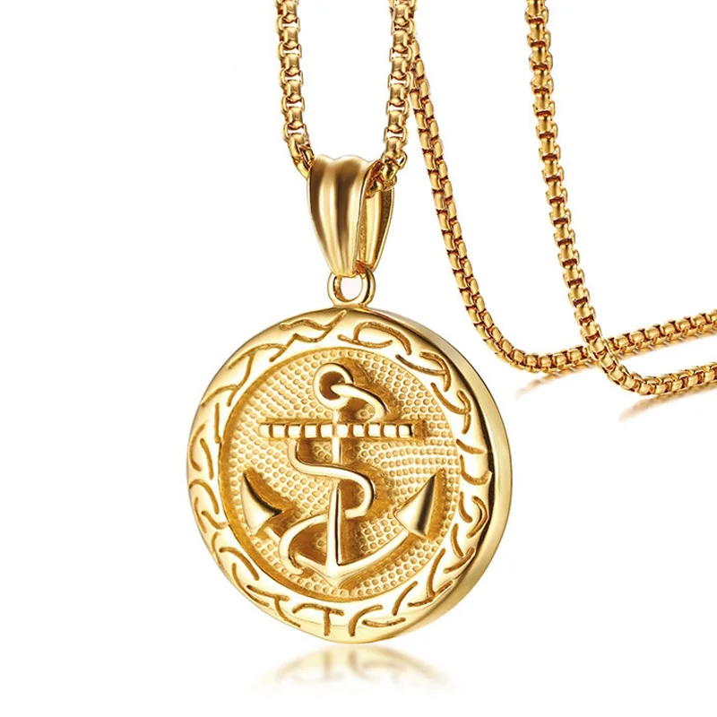 

Stainless Steel Men Necklaces Chain Pendants Navy Sailor Gold Anchor Punk Rock Hip Hop for Male Boy Jewelry Creativity Gift