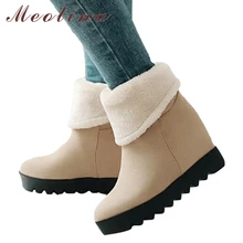 Meotina/Сапоги до середины икры; зимние сапоги; зимние женские сапоги на платформе с мехом; теплые женские сапоги на платформе и высоком каблуке; цвет желтый, черный