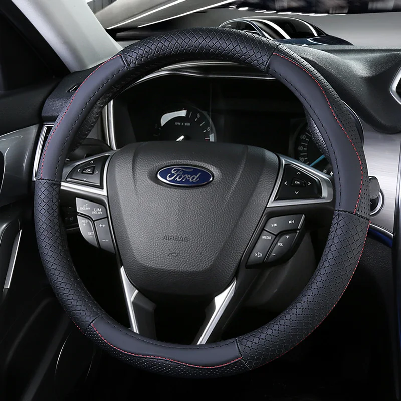 Верхний слой кожаного руля для Ford Grand C-Max Fiesta Figo Fusion Mondeo Focus GT Ka Mustang aurus Ranger Edge