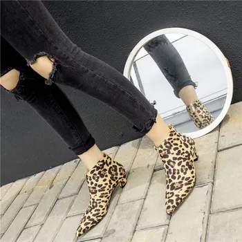 

Vogue Women Boots Nice Leopard Print Ankle Boots For Women Low Heel Autumn Female Casual Shoes Pointed Toe Bottes Femme