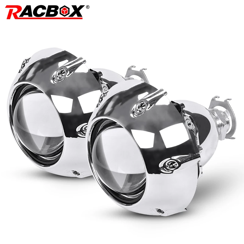 

RACBOX 2Pcs 2.5 Inch Universal Bi Xenon HID Projector Lens with Silver GTI Shrouds H4 H7 Motorcycle Car Headlight Projector lens