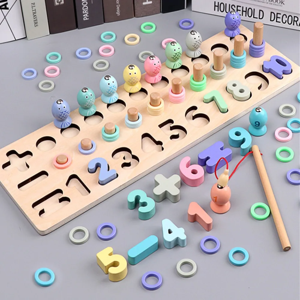 

Montessori Preschool Wooden Toys Digital Matching Fishing Board Toy Baby Early Education Teaching Math Toys For Children