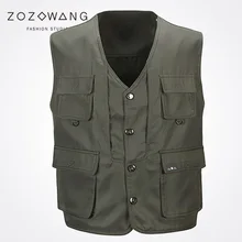 New Zozowang solid casual Single Breasted loose spring autumn vest men fashion Big pocket short 2XL waist coat men Khaki New Zozowang solid casual Single Breasted loose spring autumn vest men fashion Big pocket short 2XL waist coat men Khaki