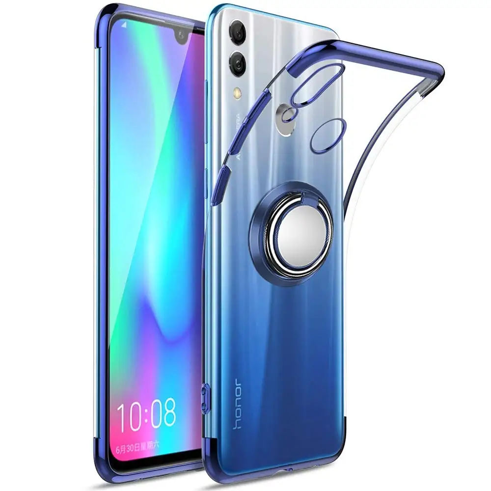 Синий Huawei Y7 Y9 Y6 чехол P Smart металлическое кольцо держатель Магнитный силиконовый чехол для huawei Y6 Y7 Prime Pro Y72019 6,26 дюймов - Цвет: Синий