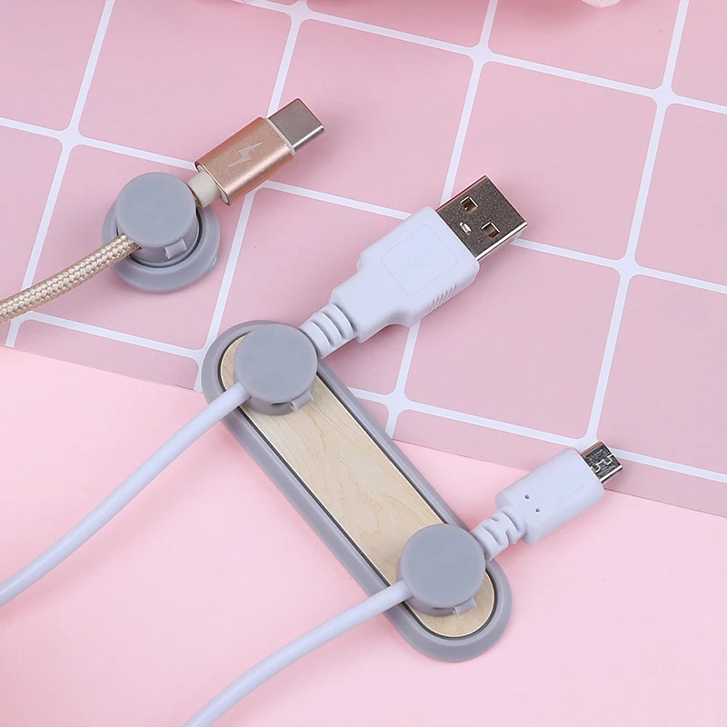

1pc Magnet Cherry Wood Cable Winder Wire Organizer Earphone Holder Cord For iPhone Samsung USB Charging Line Desktop Clips