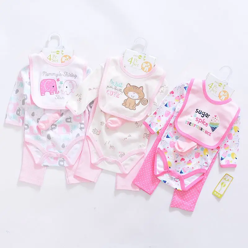 4 шт. Детские хлопковые комбинезоны штаны носки и нагрудник|baby girl clothes|newborn boy