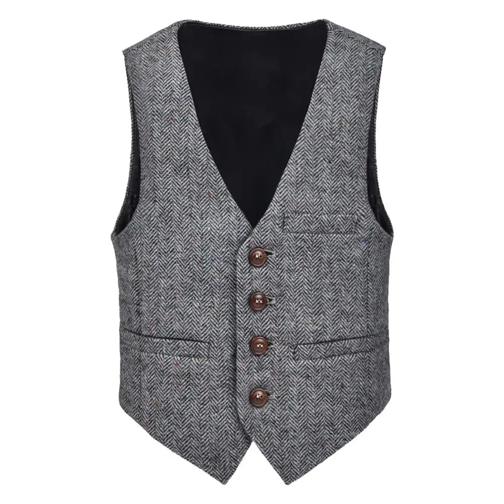

JANGOUL Woolen Tweed Boy Girl Herringbone Pockets Buttons V Collar Vests Kids Baby Infant Toddler Child Youth Waistcoat 069