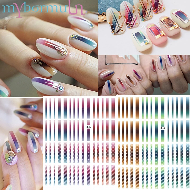 

1pcs 3D Nail Stickers Gradient Striped Lines Tape Multi-size self-Adhesive Nail Decoration Sticker DIY Manicure nail decals 2019