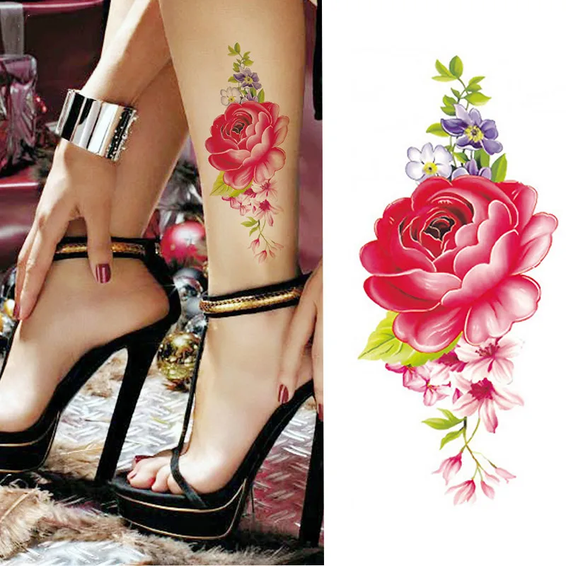 3D реалистичные вишневые цветы розы большие цветы водонепроницаемые Временные татуировки для женщин флэш татуировки руки тату наклейки на плечо - Цвет: TBX9010